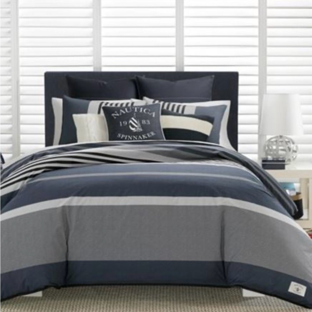 Nautica Rendon Cotton Grey Duvet Cover Set King New